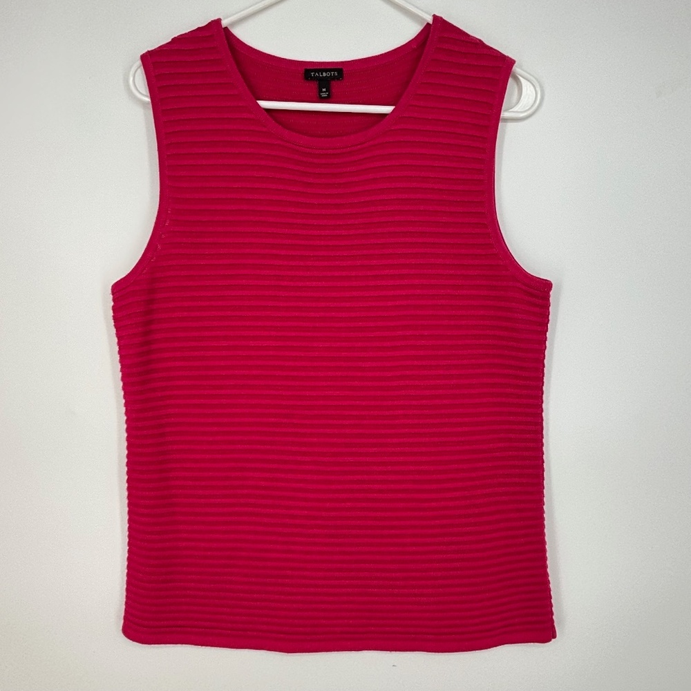 Talbots Womens Medium Sleeveless Sweater Tank Top Raspberry Pink Textured Stripe